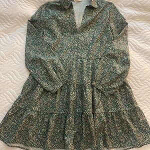 Pink Ripple Floral Long Sleeve Dress